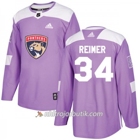 Män Ishockey Florida Panthers Tröja James Reimer 34 Adidas 2017-2018 Lila Fights Cancer Practice Authentic